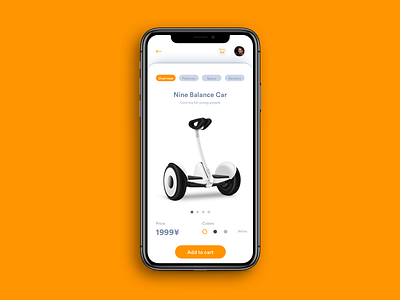 Daily UI Challenge: Day 99 Hoverboard Purchase App android daily ui challenge ecommerce hoverboard interaction design ios iphonex millet self balance car ui design ux design xiaomi