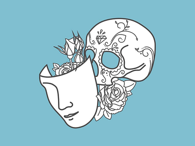 •What mask does he hide behind• decorative flower illustration library logo mask nature rose skull sugar skull
