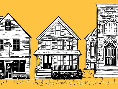 House Illustrations on book cover architecture brush pen drawing illustration