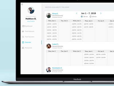 Calendar for Mentoring App calendar ui ux