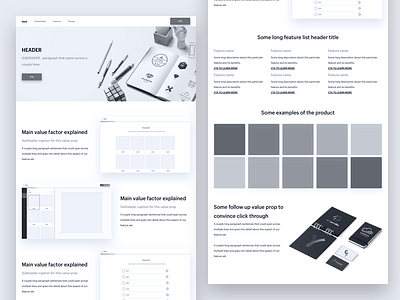 Wireframe Landing Page for Web App clean flat home landing minimal mockup page process web website wireframe