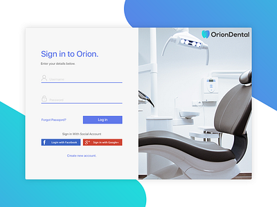 Orion Dental Login Form dental dentist interface login form orion ui ui design ux web design website