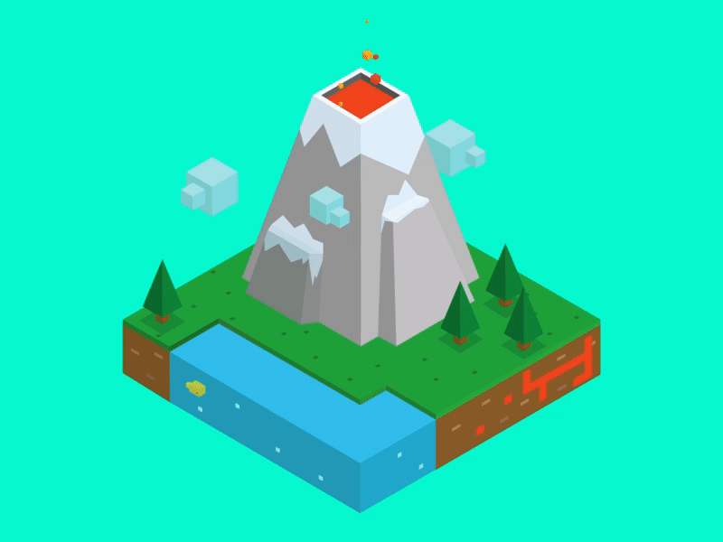 Kronotsky volcano animation clouds design fish forest gif illustration perspective russia volcano