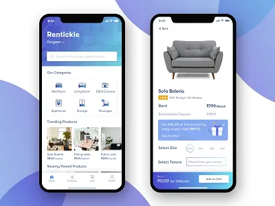 Rentickle app screens home screen iphone 10 product page renting app