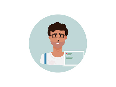 Start-up guy avatar glass illustration italian laptop male stain startup tech