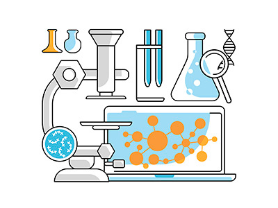 Medical aid concept in flat line style cell chemical equipment laboratory medic medical medicine microscope molecular molecule pharmacy science