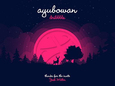 Hello Dribbble! deer dribbble hello illustration moon pink