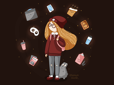 Me and my staff. 2d books cute girl nice panda rabbit vector