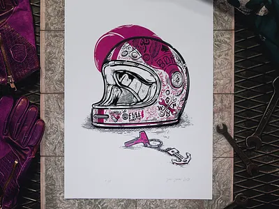 PINK HELMET print font hadwritten helmet illustration key pink typo typography vector