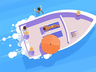 Boat Party! birds eye view blue boat flat purple top view water