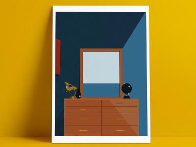 Bedroom Dribbble 50s color illustration illustrator interior design mid century