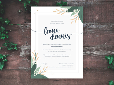 Wedding Invitation brush font card chic classic flowers handwriting invitation wedding wood