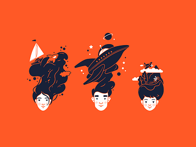 Pryadki v Poryadke brand branding colors design face hair identity illustration logo mark orange vector