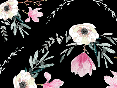 New pattern zoom black digital drawing floral flowers illustration pattern patterns print textile watercolor