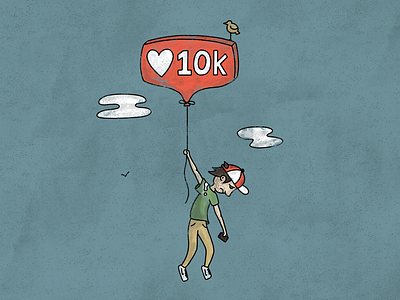 10K ballon character depression floating human illustration person phone sad social social media