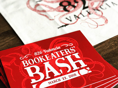 826 Valencia Bookeaters' Bash brand branding identity invitation invite logo nonprofit red