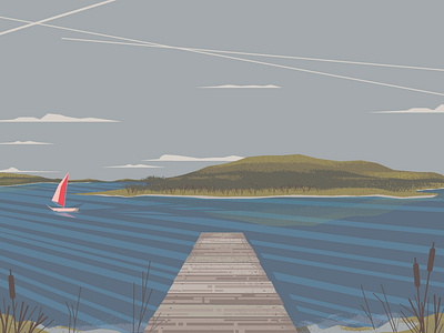 Lake Cunningham dock flat design illustration lake landscape midwest scenery vector