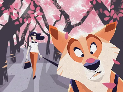 🌸🌸Spring Time 🌸🌸 cherryblossom dog flowers illustration petals pink sakura shibainu spring surprise tree walk