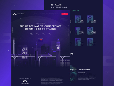 Chain React 2018 Website cityscape conference dark theme futuristic illustration portland react native space ui ux visual design website