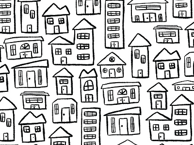 Black and White House Pattern black and white digital houses illustration illustrator ipad little houses monoline pattern pattern design procreate surface design