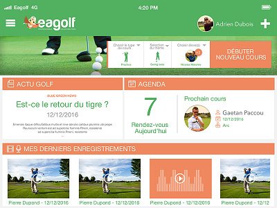 Eagolf App - Dashboard app design golf app uiux