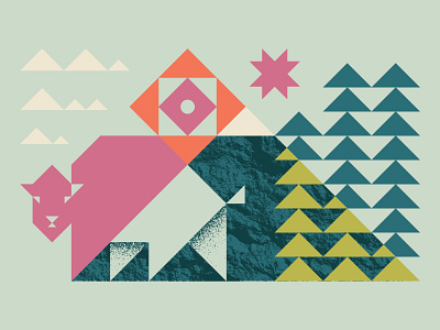 Triangle Nature Scene 2 animal bison buffalo color icons illustration mountain nature shapes texture trees triangles