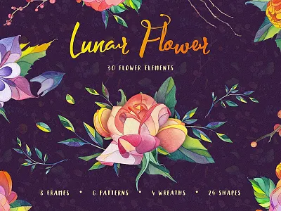 Lunar Flower botanical decoration design elements floral flower garden pattern watercolor wedding
