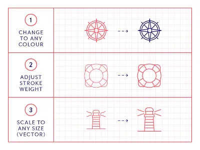 Made By Made | Line Icons – Nautical fishing icons illustrations infographics line icons nautical navy sailing symbols ui ux vector