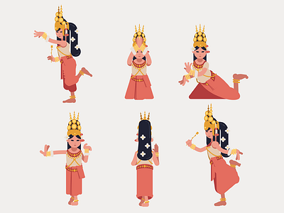 Khmer Apsara dance set - Flat Design apsara asia cambodia character culture cute dance flat design folk khmer