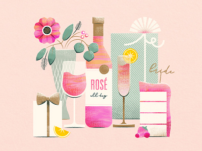 Rosé All Day bridal shower bride cake champagne flower gift illustration invitation texture wine