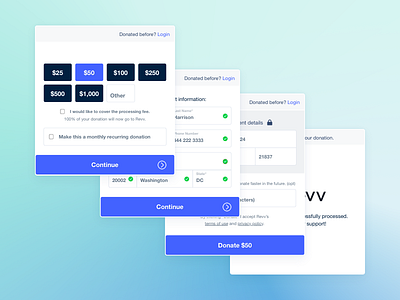 Donate $50 credit card donate donation form fundraiser input platform revv saas ui ux