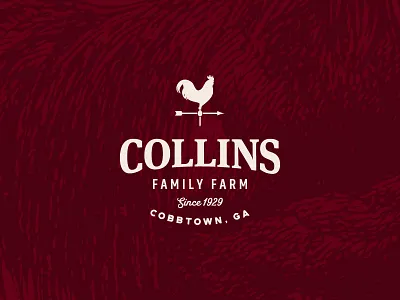 Collins Family Farm, Pt. 3 badge brand identity branding egg farm logo patch rooster thick lines type typography weather vane