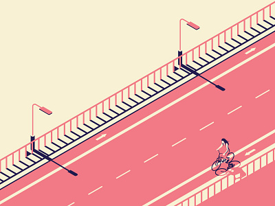 Bike Bridge bike biking bridge character isometric lady pink shadow wheel white space