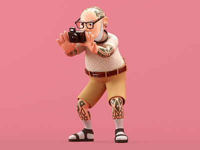 Retirement 3d c4d camera character illustration retire shoot tattoo