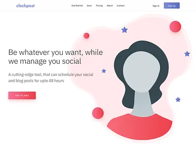 Clockpost app design illustration social ui ux web