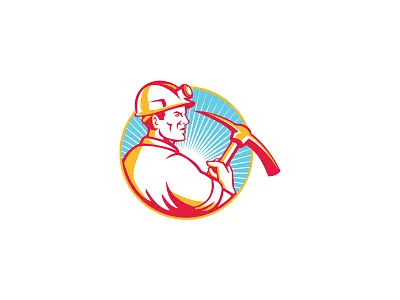 Coal Miner Hardhat Pickaxe Retro circle coal miner illustration miner mining pick ax pick axe pickaxe retro sunburst tool worker