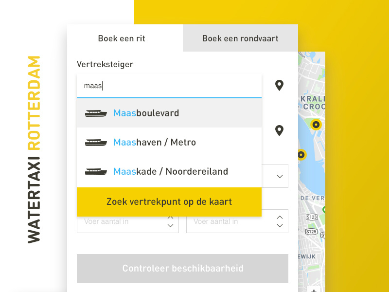 Example of Online reservation tool for Watertaxi Rotterdam