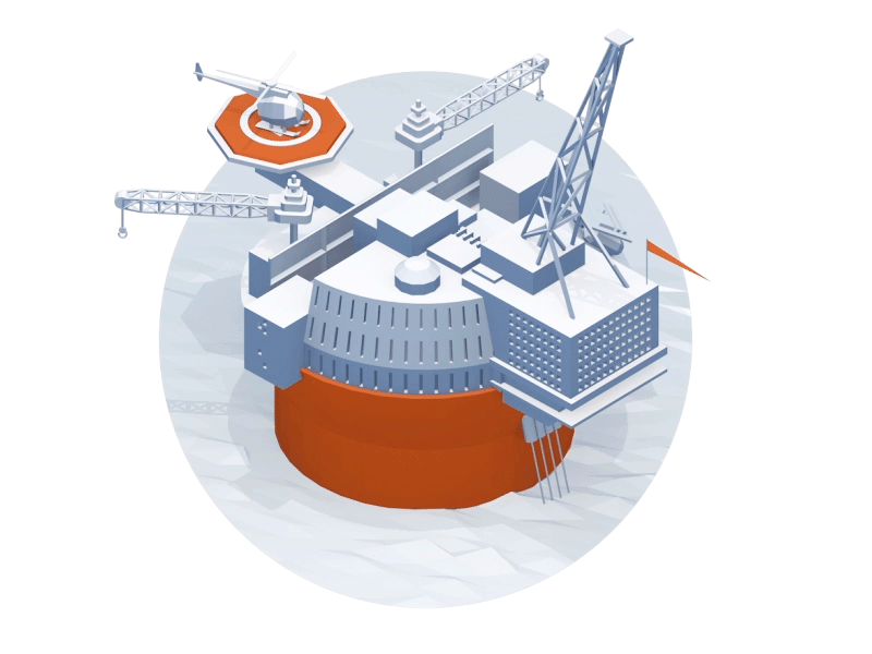 Goliat Field animation building c4d cinema4d crane flag helicopter illustration low poly sea wind