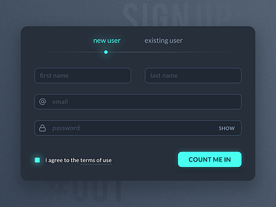 Sign Up dailyui dark ui login new user register sign in sign up signup