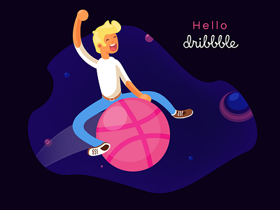 Hello Dribbble ! dribbble first hello illustration shot space