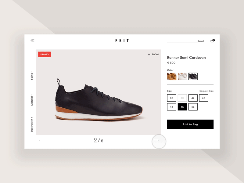 Feit Slider animation carousel ecommerce fashion hover interaction page product shoes shopping slider ui