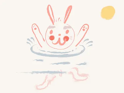Bunny the swimmer bunny drawing illustration japanese linear procreate rabbit sea splash sun swimming