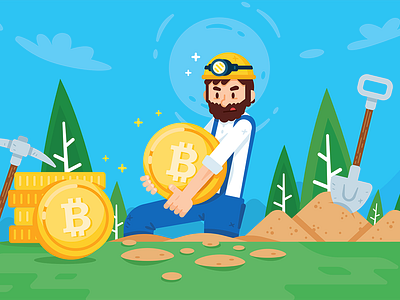 Cryptocurrency Bitcoin Miner Illustration beard bitcoin business cartoon character colorful concept creative cryptocurrency cute design flat fun funny gold illustration mascot miner simple worker