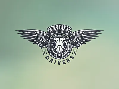 Four Blues Drivers - Logo Design blues cow driver illustration logo logo design music skull star vintage wheel wing