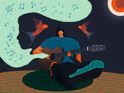 A lonely man beutiful bird girl guitar music song