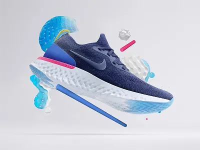 Compilation visual 3d advertising cgi color design graphics minimal nike product shapes visual