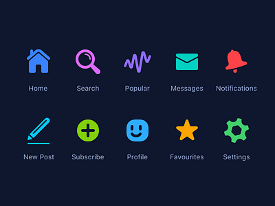 Navigation home icon icons messages notifications popular profile reddit search settings