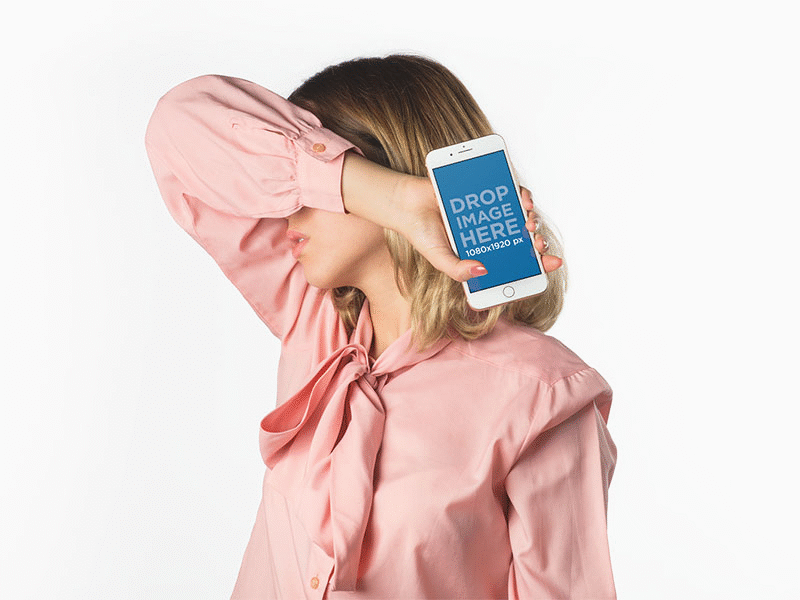 Blonde Woman Holding An Iphone Mockup Covering Her Face app dev app development digital marketing digital mockup graphic design ios iphone iphone mockup ui ux