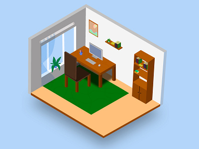 isometric flat flat illustration room work place