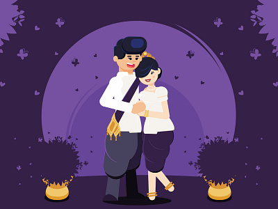 Cute traditional khmer wedding couple - Flat-design